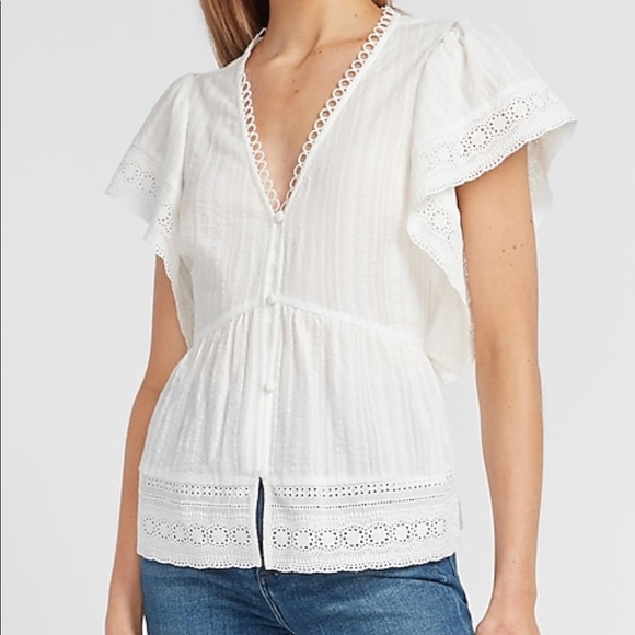 Express Vneck Top with Lace Detail - Picture 1 of 4